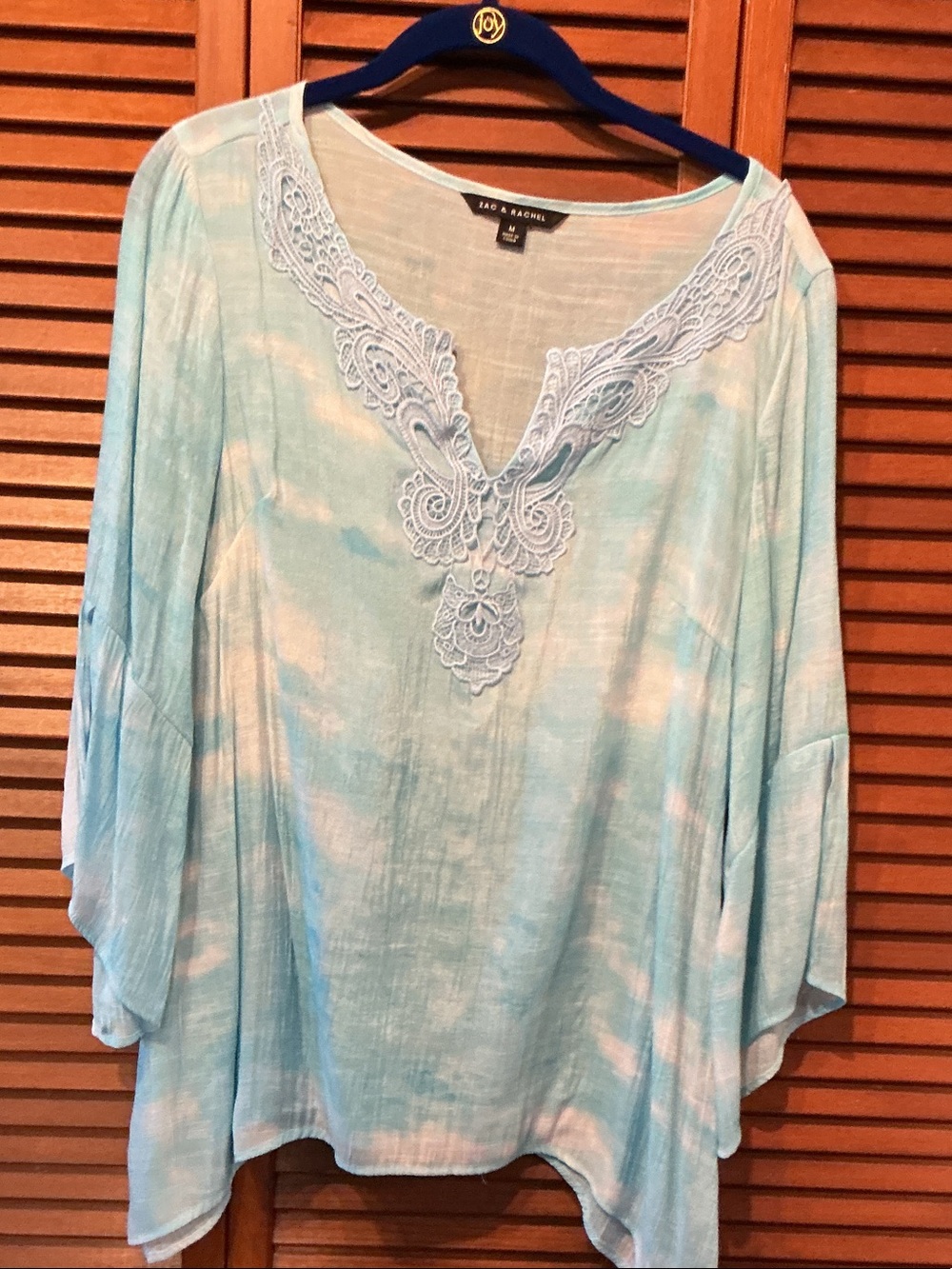 Zac & Rachel Sky Blue Lace-Trim V-Neck Tunic